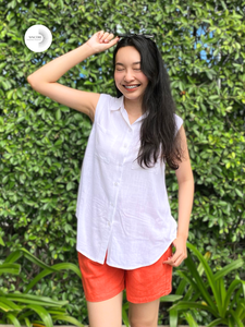 Yellow <b>Linen</b> 2-Piece Shorts <b>Set</b> Bow Collar Button Front Regular Fit Knee-Length Summer Casual Wear Vietnam Manufacturer OEM/ODM - Product Image 3