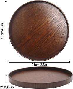 Bandejas DE SERVICIO DE MADERA clásicas irrompibles Bandeja de madera redonda con mango de metal Platos de cena de madera de acacia para restaurantes Juego de comida - Product Image 4