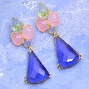 Luxury Women's Trendy Designer Flower <b>Stud</b> <b>Earrings</b> Handmade Multi Hydro Quartz Gemstone Drop Gold Plated Jewelry - Product Image 2