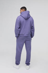 OEM Survêtement Vintage Unisexe Violet 500GSM 100% Coton Boxy Surdimensionné Logo Personnalisé Imprimé Bouffant Ensemble de Jogging à Capuche Prix de Gros - Product Image 3