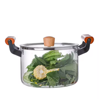 Poêle de cuisson en verre borosilicaté de haute qualité faite à la main pots en verre transparent transparent avec manche en bois