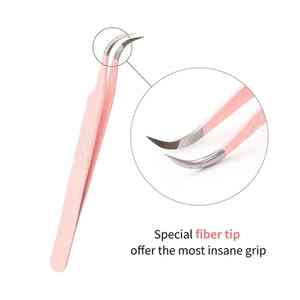 Pinzas de punta de fibra de extensión de pestañas de acero inoxidable con empuñadura de diamante de 90 grados con etiqueta privada de manicura personalizada - Product Image 3