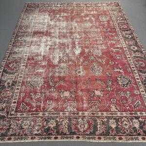 พรมวินเทจขนาด 0.7x12.1 ฟุต พรมตุรกี พรมขนสัตว์ลายดอกไม้สีแดง - Product Image 1