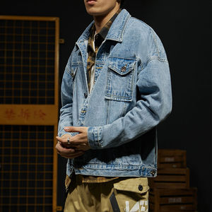 Veste en jean pour hommes avec strass coupe régulière confortable en sergé de coton personnalisée - Product Image 3