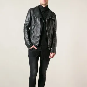 Chaqueta de cuero con cremallera rellena de plumón con logotipo personalizado para hombre cuello levantado estilo motorista de carreras de invierno nueva condición - Product Image 2