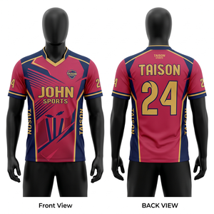 Mens <b>Cricket</b> Jersey 180 GSM Breathable Polyester Mesh Fabric Purple Gold Contrast Side Panels Sublimated Custom Logo Team Wear - Product Image 3