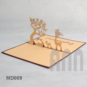 การ์ดอวยพรแบบกระดาษป๊อปอัพสำหรับครอบครัวกวาง3D ทำด้วยมือลายเวียดนามเคลือบเงาวันวาเลนไทน์วันแม่วันพ่อ - Product Image 2