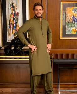 Costume 2 pièces ethnique vierge Shalwar Kameez de grande taille musulman pakistanais décontracté pour homme uni Shalwar Kameez mariage Vente en gros usine OEM ODM - Product Image 2