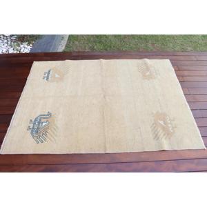 พรมลายดอกไม้สีเบจ-น้ำเงินสไตล์ตุรกีโบราณ ขนาด 3.7x5.2 ฟุต - Product Image 3