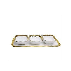 Vente en gros de bols décoratifs de service en vrac Set 3 métal de haute qualité avec poignées plaquées or enduit de poudre blanche résistant à la chaleur - Product Image 5