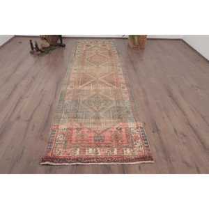 Alfombra Turca Vintage, Alfombra de 3.1x10.4 pies, Alfombra Azul de Lana Marroquí - Product Image 1