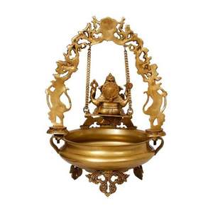 Premium Quality Handmade Traditional Brass Ganesha on <b>Swing</b> Jhoola with Brass Urli for Diwali Festivities - Product Image 4