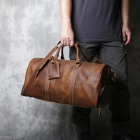 Sac de voyage vintage en cuir véritable gaufré, écologique, résistant à l'eau, grand format, pour homme et femme, fermeture éclair, bandoulière
