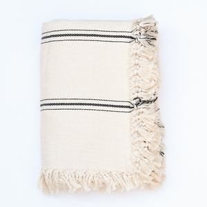 White <b>Black</b> Striped 100 Percent Natural Cotton <b>Bed</b> Cover Lightweight Woven Throw 200x240 cm 79x95 inches - Product Image 1