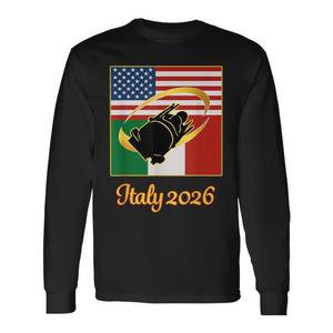 Maglietta a Maniche Lunghe per Sport Invernali Bob Italia USA 2026, Maglia con Bandiera Italiana per Tifosi, Prodotto Promozionale - Product Image 1