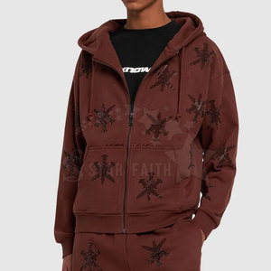 Moda algodón mezclado hombres ácido lavado Rhinestone Sudadera con capucha estilo callejero pulóver cómodo Casual uso diario - Product Image 2