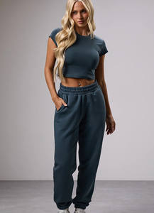 Nouveau design de vêtements de sport personnalisés Pantalon de survêtement pour femme en coton mélangé bleu gris Pantalon et pantalon de survêtement pour femme en tissu doux - Product Image 6