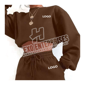 Custom Logo <b>Women</b> Cotton Spring and Autumn <b>Long</b> Sleeve Sweatshirt and <b>Shorts</b> Set Tracksuit for <b>Women</b> - Product Image 2