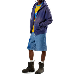 Streetwear Sweat à capuche zippé avec logo personnalisé clouté en métal Stone Washed Faded Sweats à capuche surdimensionnés en polaire lourde pour hommes - Product Image 5