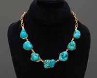 Ensemble de bijoux de fiançailles chrétiens classiques faits à la main en argent sterling 925, avec collier chaîne en pierre turquoise brute de grande taille
