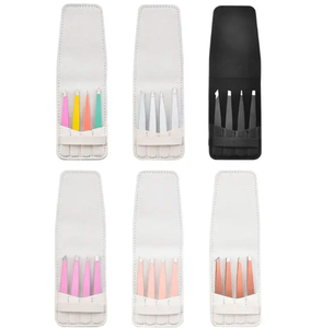 Lot de 4 pinces à cils plates inclinées avec logo personnalisé et étui en cuir pour l'épilation des sourcils - Product Image 3