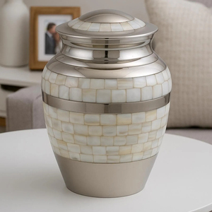 Urna Funeraria de Aluminio Plateado Cromado con Madreperla, Urna Personalizada para Cenizas de Adultos, Recuerdo Decorativo para Funeral - Product Image 5