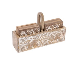 Posavasos de madera cuadrado de estilo clásico hecho a mano Color de madera natural Cuatro calidad resistente para el hogar Hotel o uso de regalo - Product Image 3