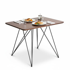 Mesa de Comedor Rectangular de 100x70cm con Patas de Hierro Tipo Horquilla, Estructura de Madera de Acacia y Nogal, Diseño Industrial Minimalista, Ensamblada BA68188 - Product Image 1