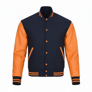 Chaqueta con letras informal ajustada para hombre de calidad superior, moda universitaria personalizada, logotipo frontal de cuero genuino de alta calidad a prueba de viento - Product Image 1