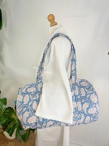 Quilted Duffle Tote Shoulder Gray <b>Bag</b> Cotton Handprint Floral Eco-Friendly Sustainable Durable Large Capacity Sport <b>Weekender</b> - Product Image 4