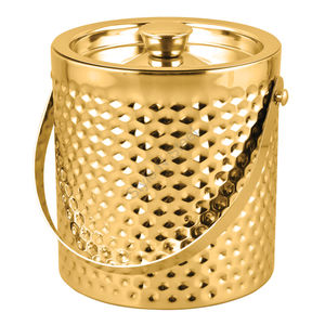 Stainless Steel Double Wall Ice Bucket with a Bolt <b>Hammered</b> Gold Color - Product Image 1