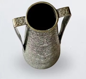 <b>Unique</b> Antique Etched Metal <b>Vase</b> Engraved Flower <b>Vase</b> with Two Sided Handle Excellent Price - Product Image 3