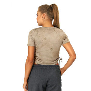 Women's Stylish Crop <b>Tops</b> and T-Shirts with Custom Logo Solid Color <b>Short</b> <b>Sleeves</b>-<b>Knitted</b> Fabric - Product Image 3