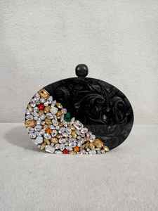 Pink Stonework Embroidered Resin Clutch Stone Work Imitation Pearl Gold Plated Vintage <b>Butterfly</b> Charm Bag for Women's Wedding - Product Image 2