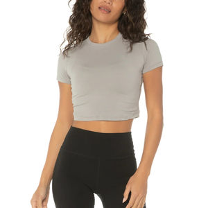 Impresión de moda al por mayor personalizar nuevo último diseño mujeres en blanco 100% algodón estirable Crop Tops mujeres recortadas camisetas - Product Image 1