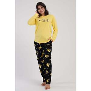 ชุดนอนผ้าไหมพิมพ์ลาย KADIN 2IPLIK O YAKA UZUN KOL ETEGI OVAL CEPLI PIJAMA TAKIM - สีเหลือง - สีเหลือง - Product Image 3