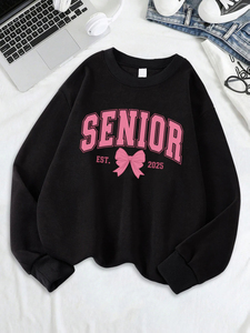 Senior <b>Pink</b> <b>Bow</b> Est 2025 Printing Sweatshirt Womens Crewneck All-Match Hoodies Loose Fleece Warm Tops Street Comfortable Clothes - Product Image 5