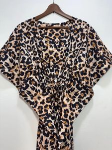 Caftan 100% coton fait à la main vêtements de nuit confortables vêtements de nuit d'été respirant Maxi robe naturelle longueur au sol imprimé léopard - Product Image 2