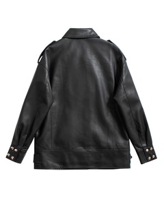 แจ็กเก็ตหนังสั้นลำลองสำหรับผู้หญิงเสื้อคลุมมอเตอร์ไซด์ทรงไฮสตรีทพร้อมปกซิปหนังแกะเทียมหนัง PU ย้อมสีธรรมดา - Product Image 2