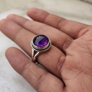 Bague améthyste naturelle de dernière conception en argent sterling 925 de 10mm de forme ronde faite à la main de style bohème déclaration bijoux fins pour femmes - Product Image 3
