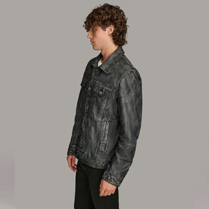 Venta al por mayor para los hombres de estilo Denim lavado encerado de piel de oveja chaqueta de cuero genuino para los hombres personalizados para OEM - Product Image 3