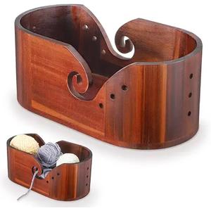 Cuenco de hilo de madera grande hecho a mano, organizador de ganchillo y tejido con accesorios de ganchillo para costura y regalo - Product Image 2
