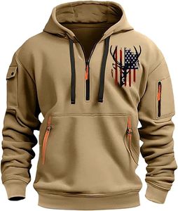 Sudadera táctica para hombre, sudadera con cremallera de cuarto sólido, Sudadera con capucha, bolsillos, entrenamiento, correr, tejido de lana hecho activo, industria deportiva - Product Image 6