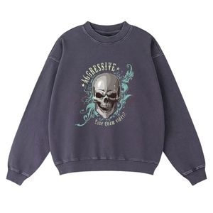 Sweat-shirt imprimé crâne délavé à l'acide personnalisé pull à col rond surdimensionné vintage 100% coton pour hiver Streetwear hommes et femmes - Product Image 6