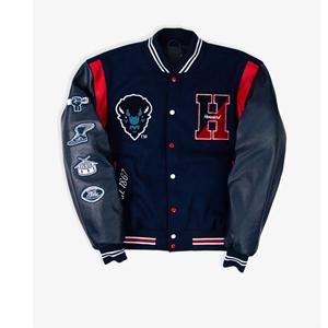 Veste universitaire personnalisée unisexe 'The Mecca' Université Howard Brodée HBCU Letterman Double boutonnage Toile Shell Hiver - Product Image 1