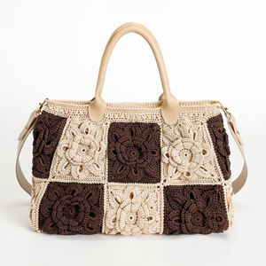 DearHot Sale Wholesale Customizable Handmade Crochet Color Blocked Floral Tote <b>Bag</b> Cotton Open Shoulder Strap for Daily Casual - Product Image 5