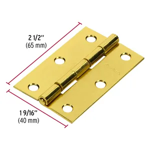 Set di 6 unità mobili rettangolari cerniere 2-1/2 'in acciaio ottone-placcato in una scatola con 2 cerniere rettangolari - Product Image 2