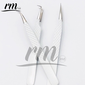 RMI Top qualité Super produit pince à épiler pour extension de cils couleur enduite de poudre blanche/pince à cils à pointe argentée avec marque privée - Product Image 2