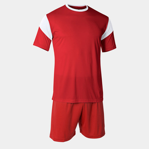 Conjuntos de uniformes de fútbol transpirables de poliéster 100% de alta calidad Ropa de equipo personalizada en rojo con logotipo personalizado Servicio OEM incluido - Product Image 1