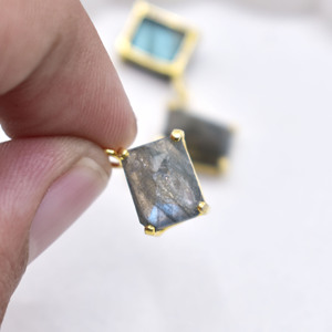 Collier en labradorite serti à griffes, forme rectangulaire, pierre précieuse facettée, collier à boucle unique, collier statement - Product Image 6